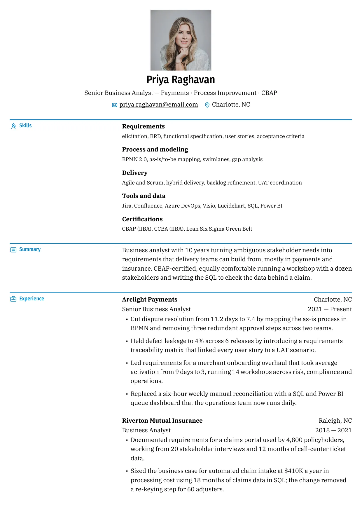 Priya Raghavan — Bronzor resume template preview