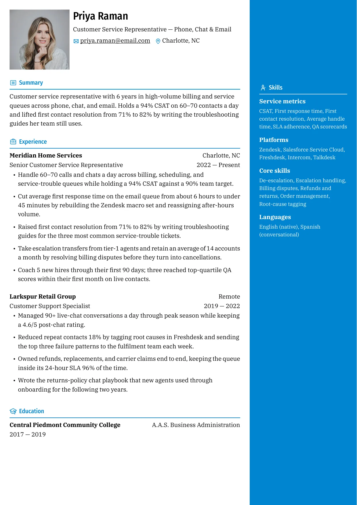 Priya Raman — Chikorita resume template preview