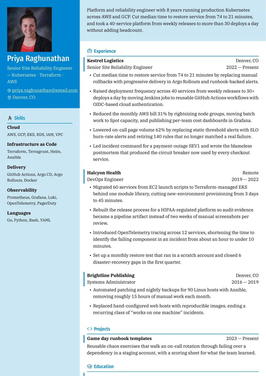 Priya Raghunathan — Ditgar resume template preview