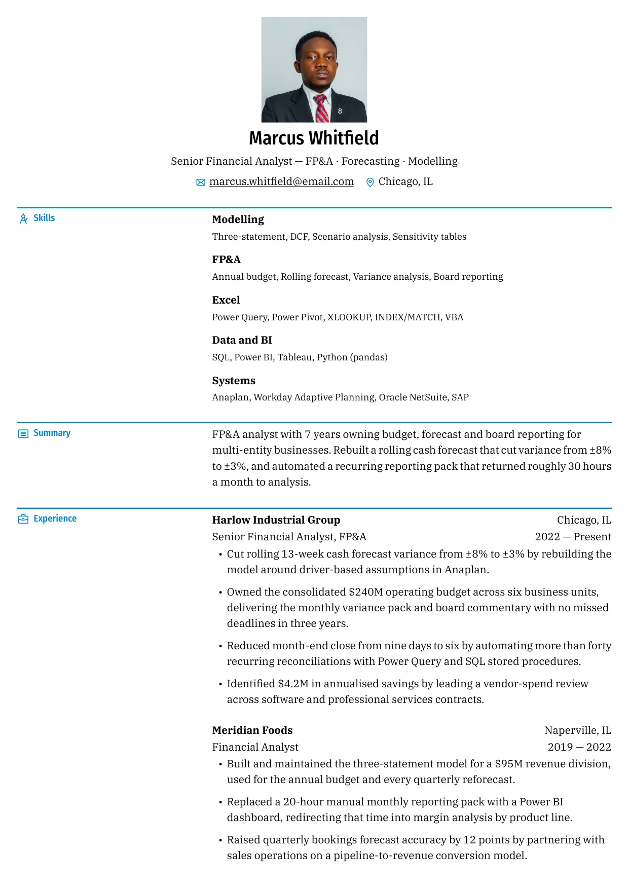 Marcus Whitfield — Bronzor resume template preview
