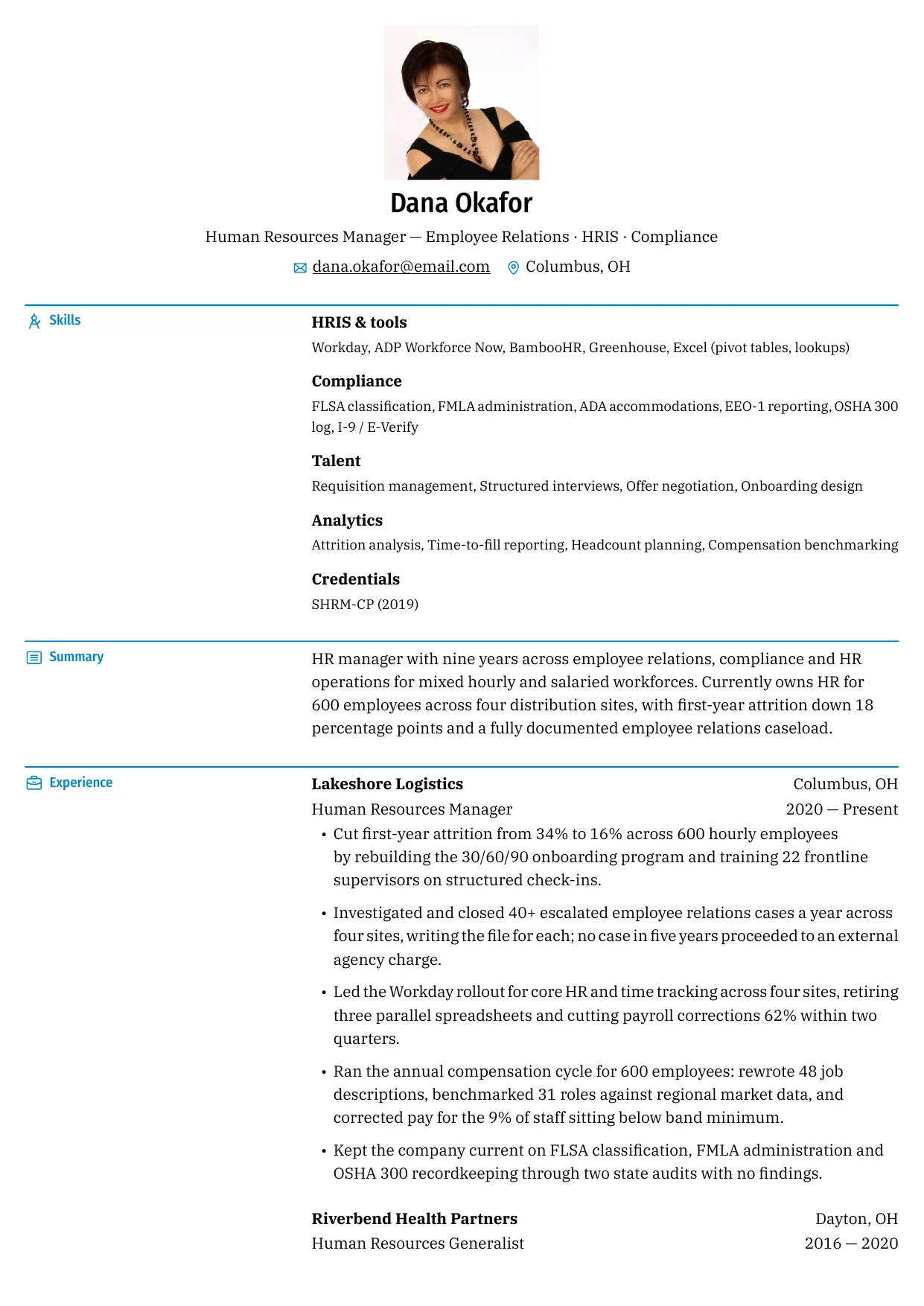 Dana Okafor — Bronzor resume template preview