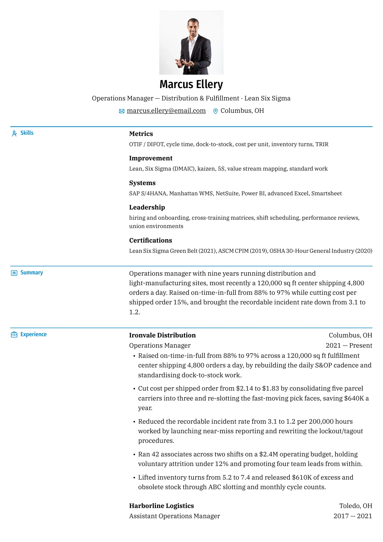 Marcus Ellery — Bronzor resume template preview