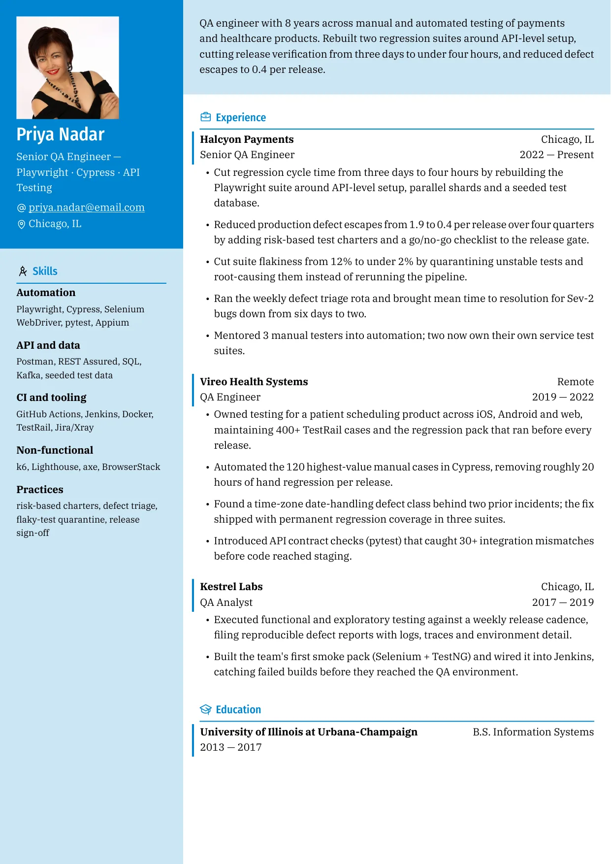 Priya Nadar — Ditgar resume template preview